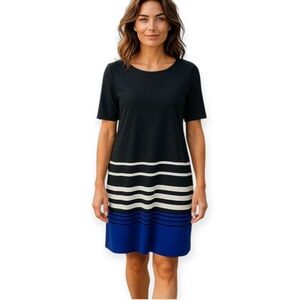 ILE Black Striped Shift Midi Dress Size 12